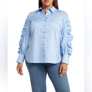 Harshman NWT Women’s Juliana Ruched Button-Down cotton shirt in Blue size XS
